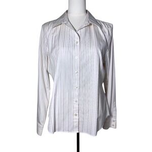 Banana Republic Non Iron Fitted Shirt 14P White Pink Stripe ButtonUp 100% Cotton